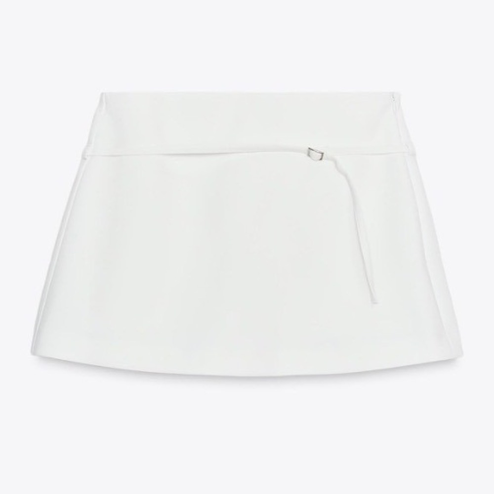 Zara Women's XS Ivory White Wrap Skort Mini Skirt Shorts Belted